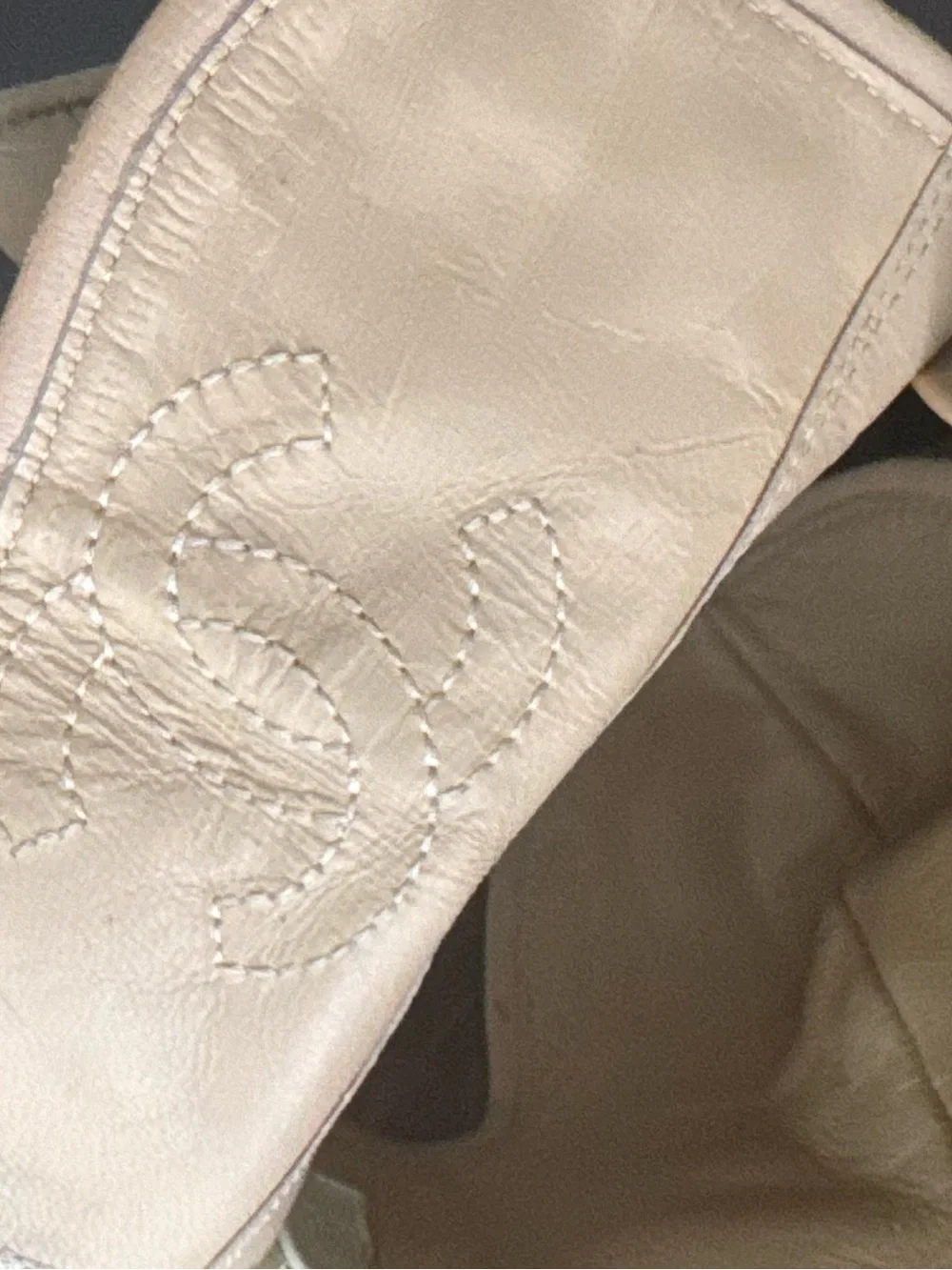 CHANEL Beige Fold-Over Leather Ankle Booties with Button Detail